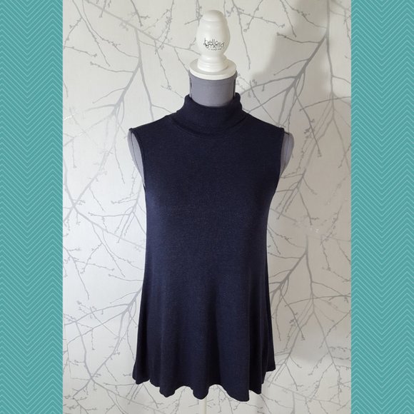 Saks Fifth Avenue Navy Knit Sleeveless Turtleneck Tunic Sweater - Picture 1 of 5